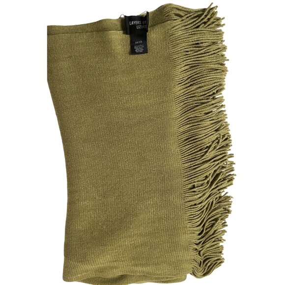 Olive Green Layers By Lizden Acrylic Fringe Wrap Scarf 90 x 24 - Picture 10 of 14